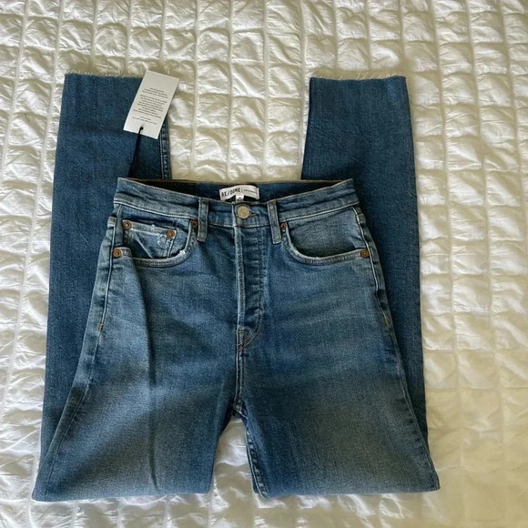 Redone high rise ankle crop denim in aged blue wash - Picture 3 of 13